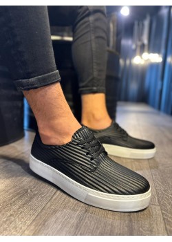 Knack Fitilli Desenli Günlük Ayakkabı 076 Siyah (Beyaz Taban)