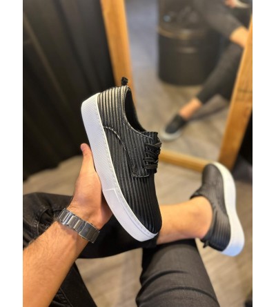 Knack Fitilli Desenli Günlük Ayakkabı 076 Siyah (Beyaz Taban)