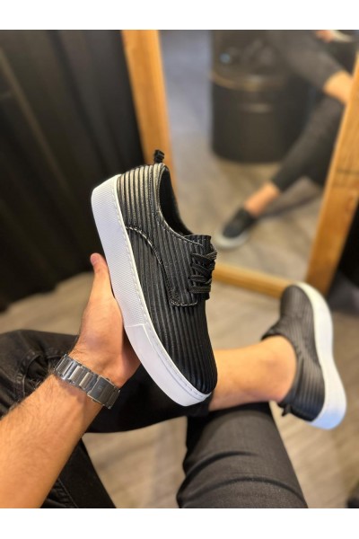 Knack Fitilli Desenli Günlük Ayakkabı 076 Siyah (Beyaz Taban)