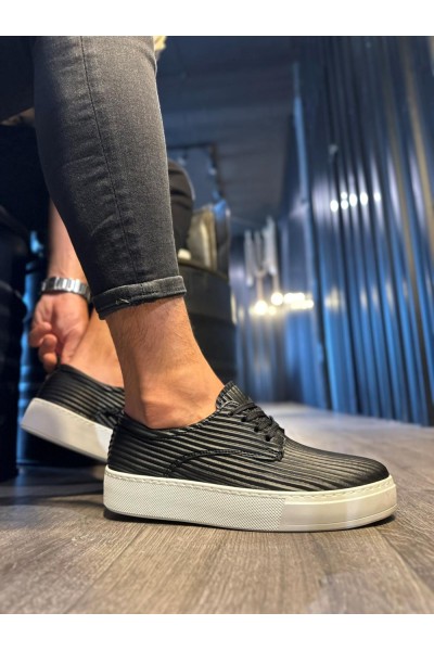 Knack Fitilli Desenli Günlük Ayakkabı 076 Siyah (Beyaz Taban)