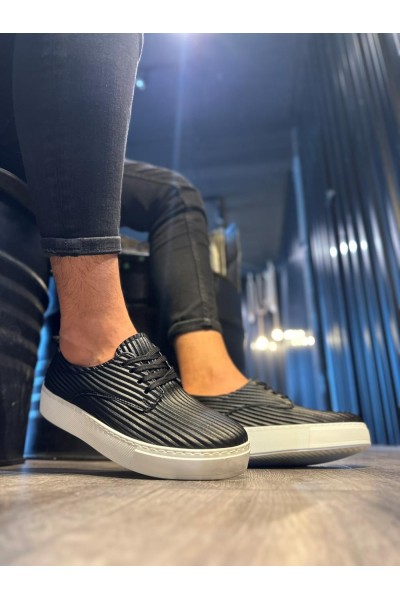 Knack Fitilli Desenli Günlük Ayakkabı 076 Siyah (Beyaz Taban)