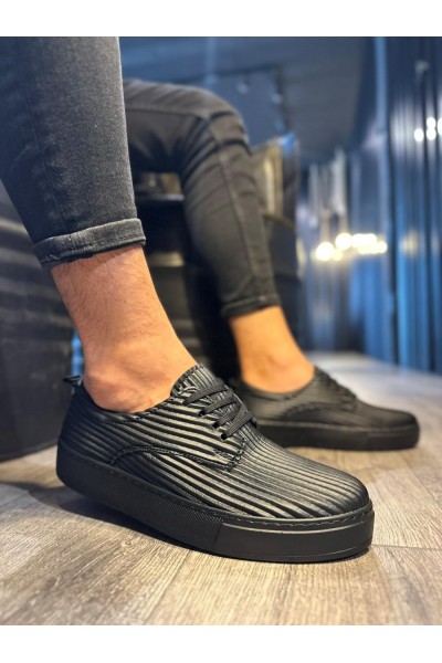 Knack Fitilli Desenli Günlük Ayakkabı 076 Siyah (Siyah Taban)