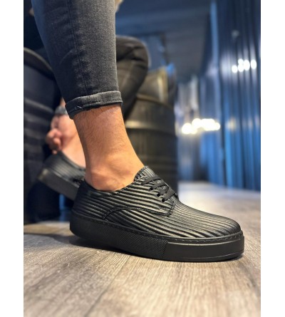 Knack Fitilli Desenli Günlük Ayakkabı 076 Siyah (Siyah Taban)