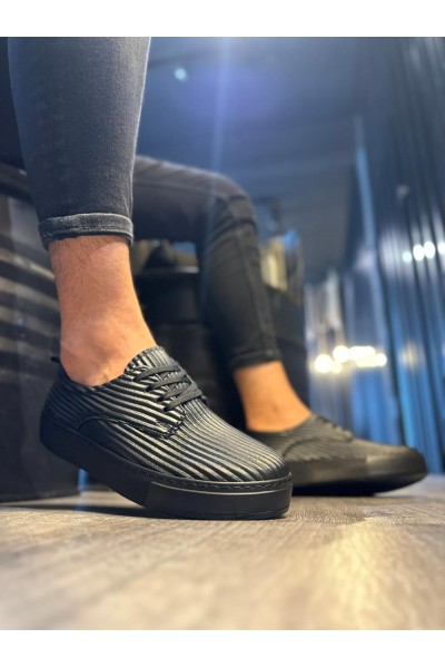 Knack Fitilli Desenli Günlük Ayakkabı 076 Siyah (Siyah Taban)