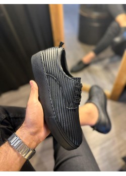 Knack Fitilli Desenli Günlük Ayakkabı 076 Siyah (Siyah Taban)