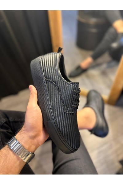 Knack Fitilli Desenli Günlük Ayakkabı 076 Siyah (Siyah Taban)