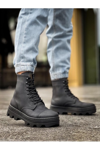 Knack Yüksek Taban Ayakkabı B-023 Siyah (Siyah Taban)