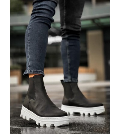 Knack Yüksek Taban Chelsea Bot 113 Siyah (Beyaz Taban)