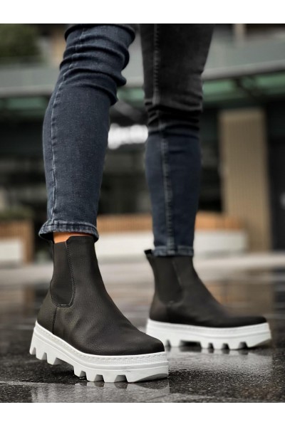 Knack Yüksek Taban Chelsea Bot 113 Siyah (Beyaz Taban)