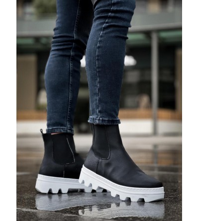 Knack Yüksek Taban Chelsea Bot 113 Siyah (Beyaz Taban)