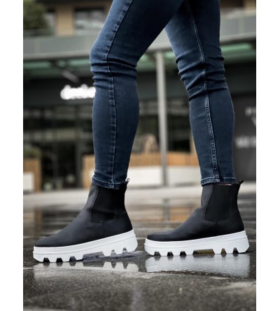 Knack Yüksek Taban Chelsea Bot 113 Siyah (Beyaz Taban)