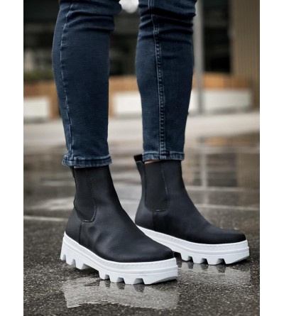 Knack Yüksek Taban Chelsea Bot 113 Siyah (Beyaz Taban)