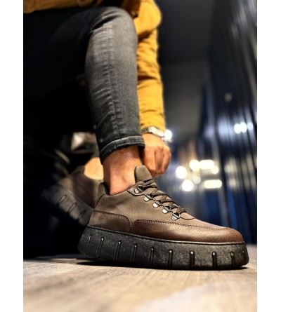 Knack Yüksek Taban Günlük  Ayakkabı 600 Kahverengi (Siyah Taban)