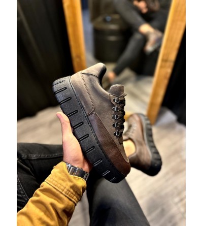 Knack Yüksek Taban Günlük  Ayakkabı 600 Kahverengi (Siyah Taban)