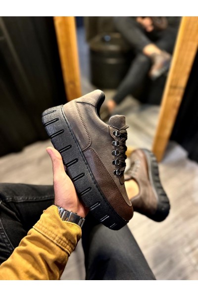 Knack Yüksek Taban Günlük  Ayakkabı 600 Kahverengi (Siyah Taban)