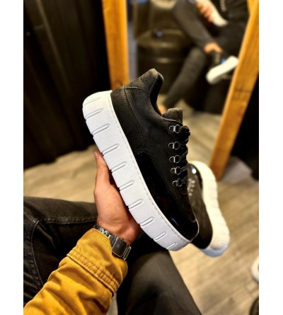 Knack Yüksek Taban Günlük  Ayakkabı 600 Siyah (Beyaz Taban)