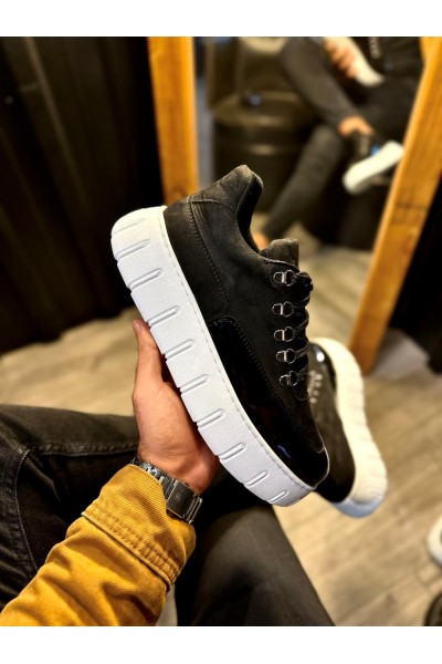 Knack Yüksek Taban Günlük  Ayakkabı 600 Siyah (Beyaz Taban)