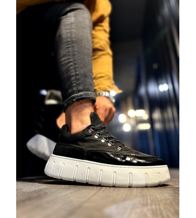 Knack Yüksek Taban Günlük  Ayakkabı 600 Siyah (Beyaz Taban)