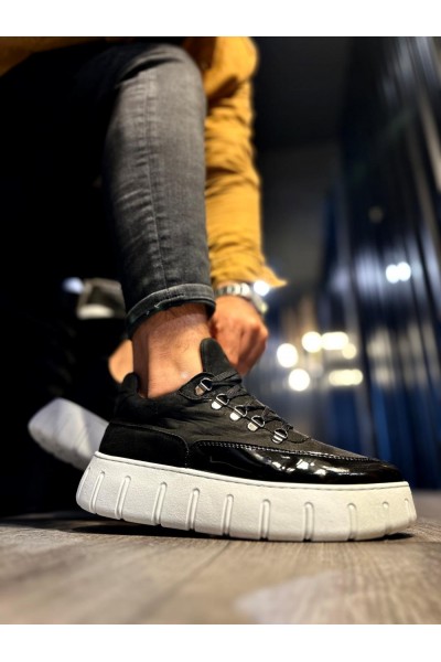 Knack Yüksek Taban Günlük  Ayakkabı 600 Siyah (Beyaz Taban)