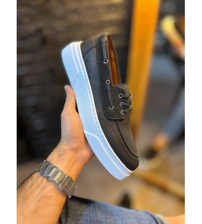 Knack Yüksek Taban Günlük Ayakkabı 700 Siyah (Beyaz Taban)