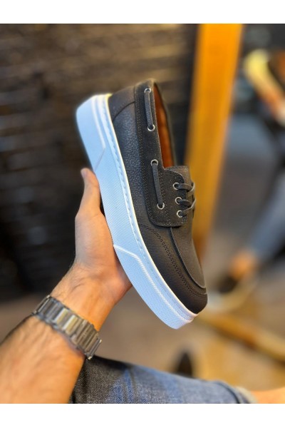 Knack Yüksek Taban Günlük Ayakkabı 700 Siyah (Beyaz Taban)