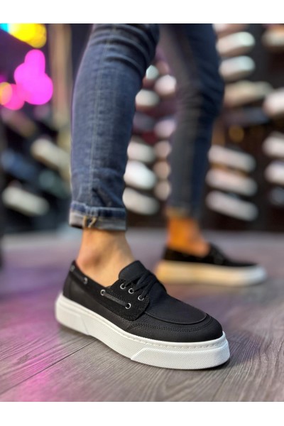 Knack Yüksek Taban Günlük Ayakkabı 700 Siyah (Beyaz Taban)