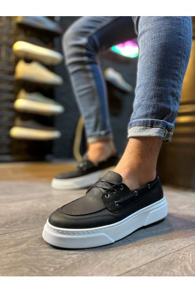 Knack Yüksek Taban Günlük Ayakkabı 700 Siyah (Beyaz Taban)