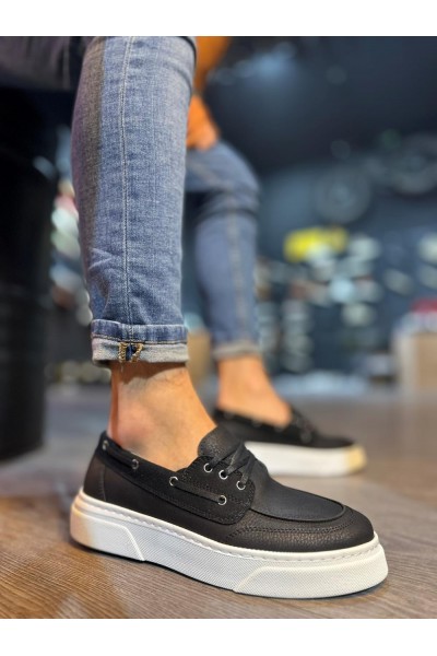 Knack Yüksek Taban Günlük Ayakkabı 700 Siyah (Beyaz Taban)