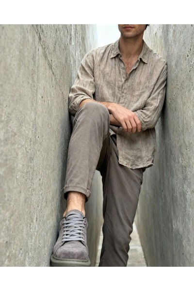 Knack Yüksek Taban Günlük Ayakkabı 044 Gri Süet (Yeşil Taban)