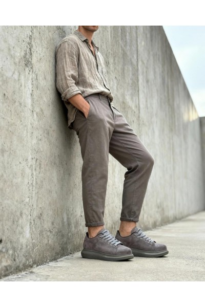 Knack Yüksek Taban Günlük Ayakkabı 044 Gri Süet (Yeşil Taban)