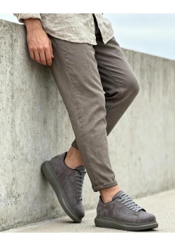 Knack Yüksek Taban Günlük Ayakkabı 044 Gri Süet (Yeşil Taban)