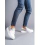 SLW155 Warrior Bağcıklı ve Fermuarlı Cilt Süet Erkek Günlük Sneaker Ayakkabı CSBT - Beyaz/Gri