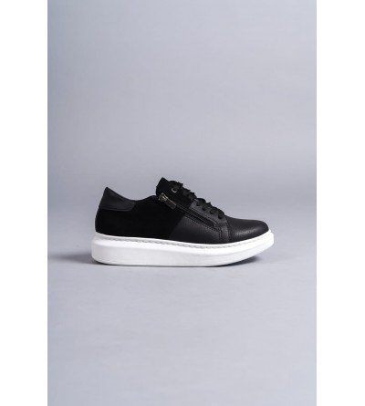 SLW155 Warrior Bağcıklı ve Fermuarlı Cilt Süet Erkek Günlük Sneaker Ayakkabı CSBT - Siyah