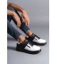 SLW155 Warrior Bağcıklı ve Fermuarlı Cilt Erkek Günlük Sneaker Ayakkabı CST - Siyah/Beyaz
