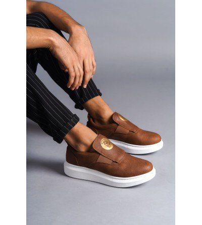SLW161 Hippo Bağcıksız Cilt Erkek Günlük Sneaker Ayakkabı CBT - Taba