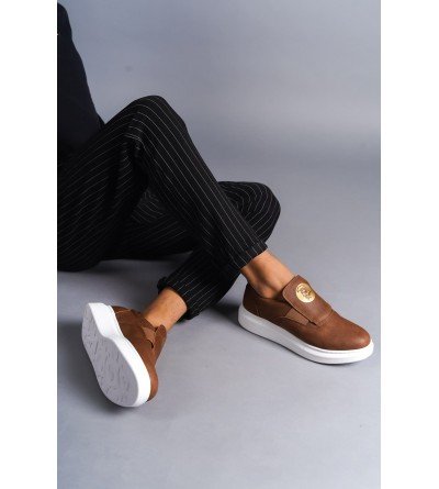 SLW161 Hippo Bağcıksız Cilt Erkek Günlük Sneaker Ayakkabı CBT - Taba