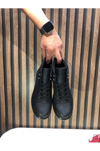 SLW202 Toronto Bağcıklı Cilt Erkek Spor Bot ST - Siyah