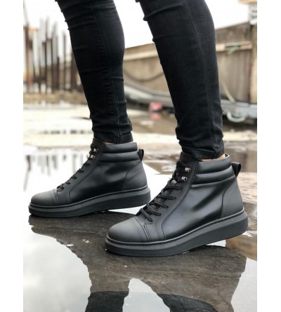 SLW202 Toronto Bağcıklı Cilt Erkek Spor Bot ST - Siyah