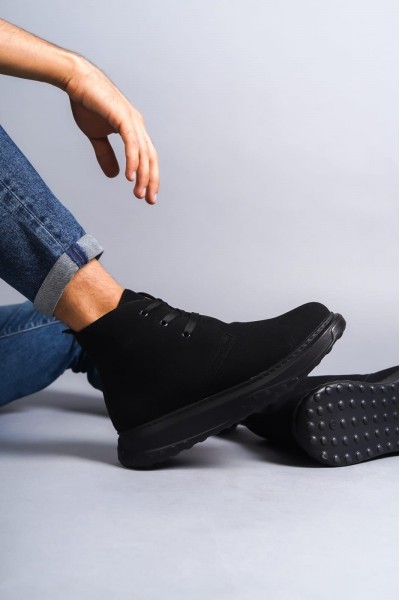 SLW204 Franca Bağcıklı Süet Erkek Spor Bot ST - Siyah