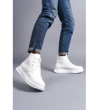 SLW204 Franca Bağcıklı Cilt Erkek Spor Bot BT - Beyaz