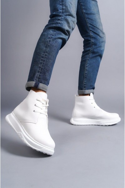 SLW204 Franca Bağcıklı Cilt Erkek Spor Bot BT - Beyaz