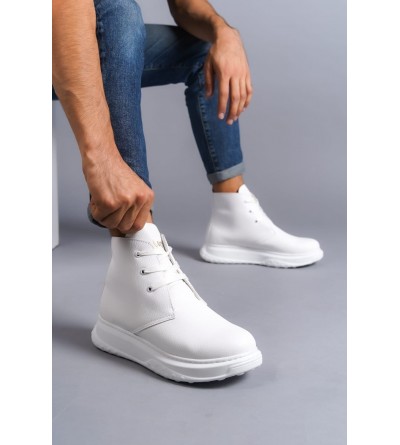 SLW204 Franca Bağcıklı Cilt Erkek Spor Bot BT - Beyaz