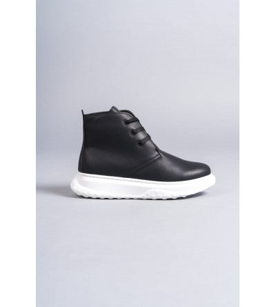 SLW204 Franca Bağcıklı Cilt Erkek Spor Bot BT - Siyah