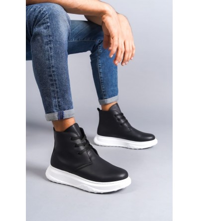 SLW204 Franca Bağcıklı Cilt Erkek Spor Bot BT - Siyah