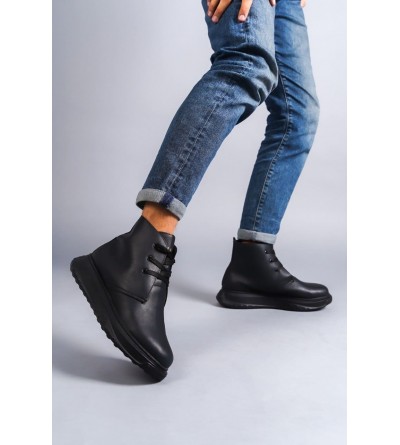 SLW204 Franca Bağcıklı Cilt Erkek Spor Bot ST - Siyah