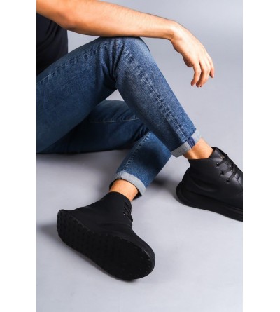 SLW204 Franca Bağcıklı Cilt Erkek Spor Bot ST - Siyah