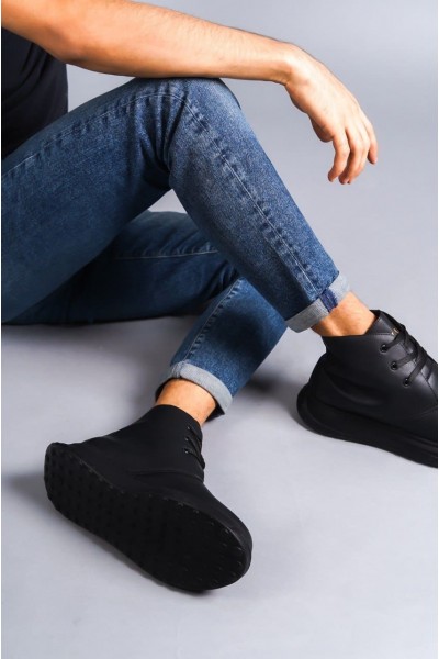 SLW204 Franca Bağcıklı Cilt Erkek Spor Bot ST - Siyah