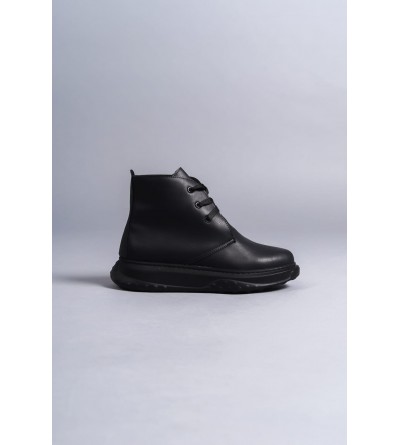 SLW204 Franca Bağcıklı Cilt Erkek Spor Bot ST - Siyah