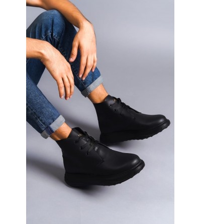 SLW204 Franca Bağcıklı Cilt Erkek Spor Bot ST - Siyah