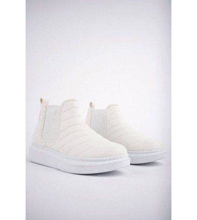 SLW205 Boston Bağcıksız Cilt Erkek Spor Bot BT - Beyaz